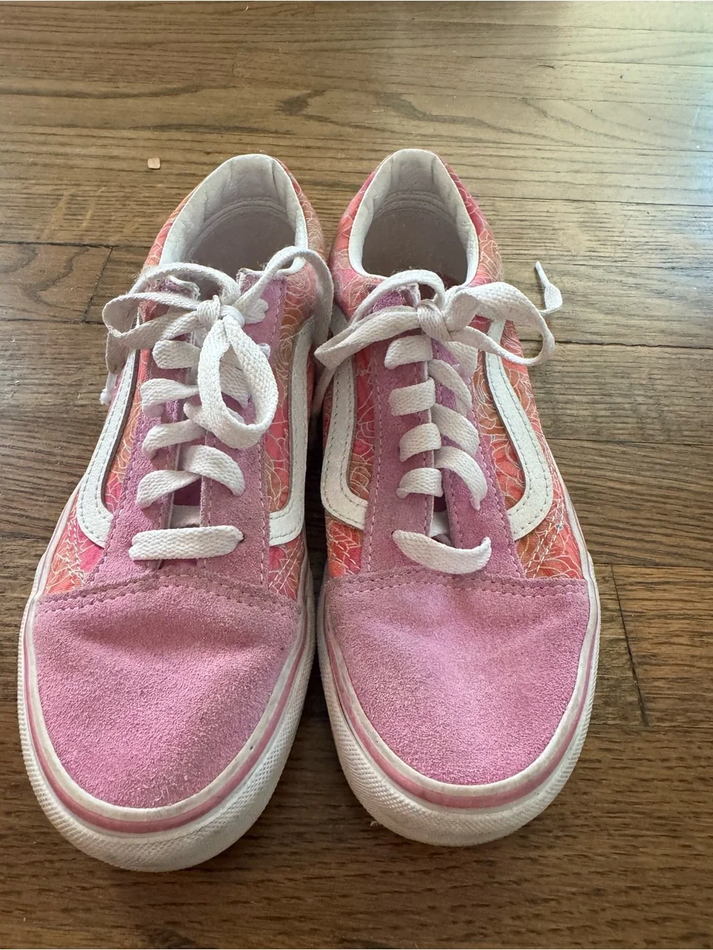 Vans Pink and White Floral Low-Top Sneakers